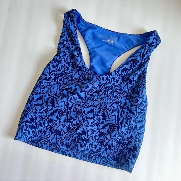 🩷AERIE OFFLINE REAL ME BLUE LONGLINE SPORTS BRA RACERBACK GEOMETRIC SIZE XS - Picture 7 of 9